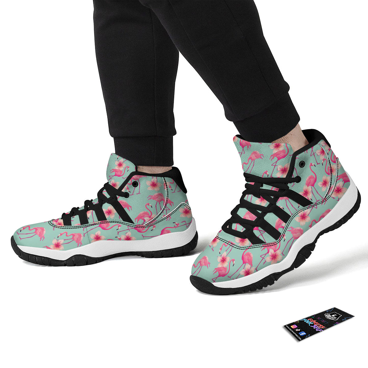 Tropical Flamingo Hibiscus Hawaiian Floral Pattern Print Black Bball Shoes-grizzshop