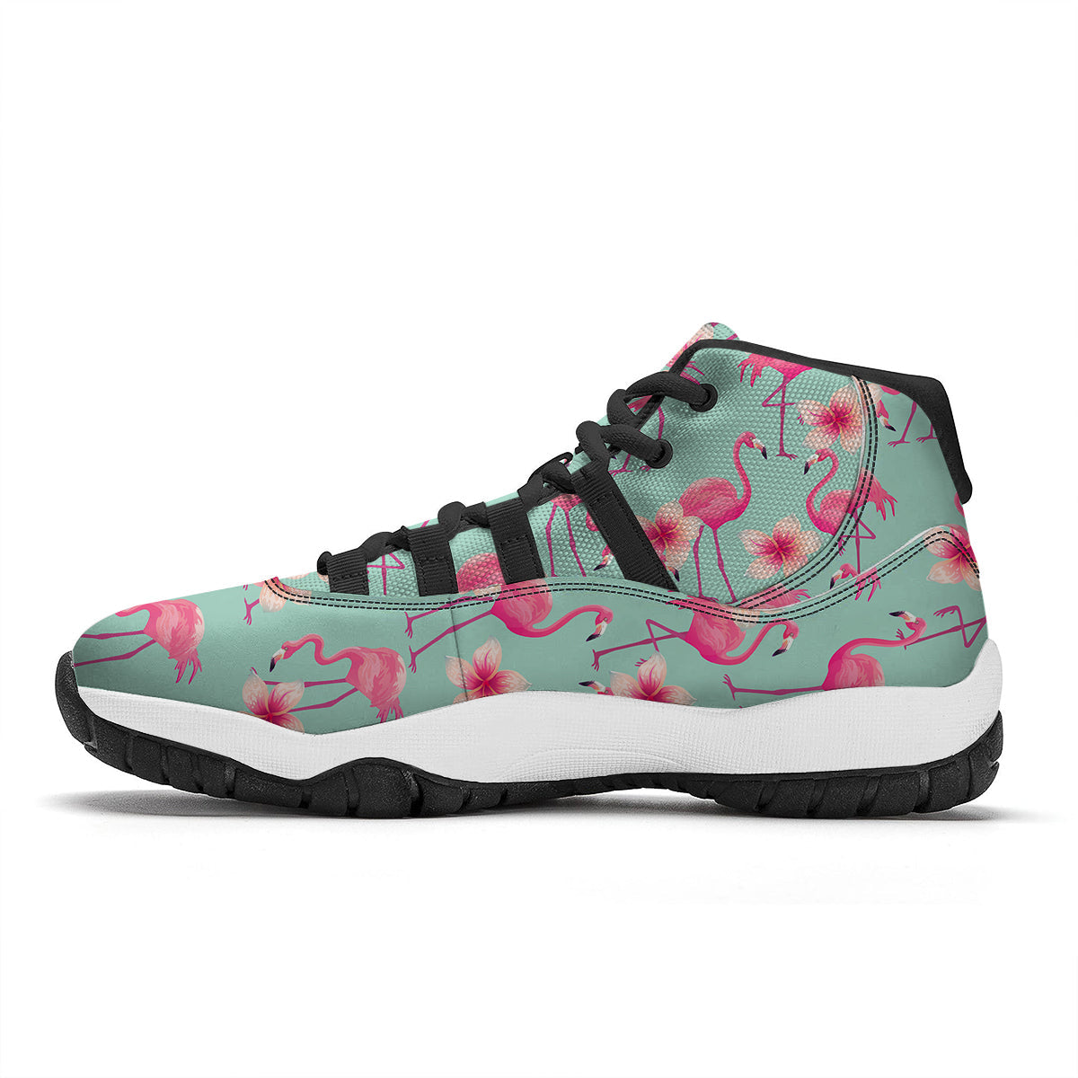 Tropical Flamingo Hibiscus Hawaiian Floral Pattern Print Black Bball Shoes-grizzshop