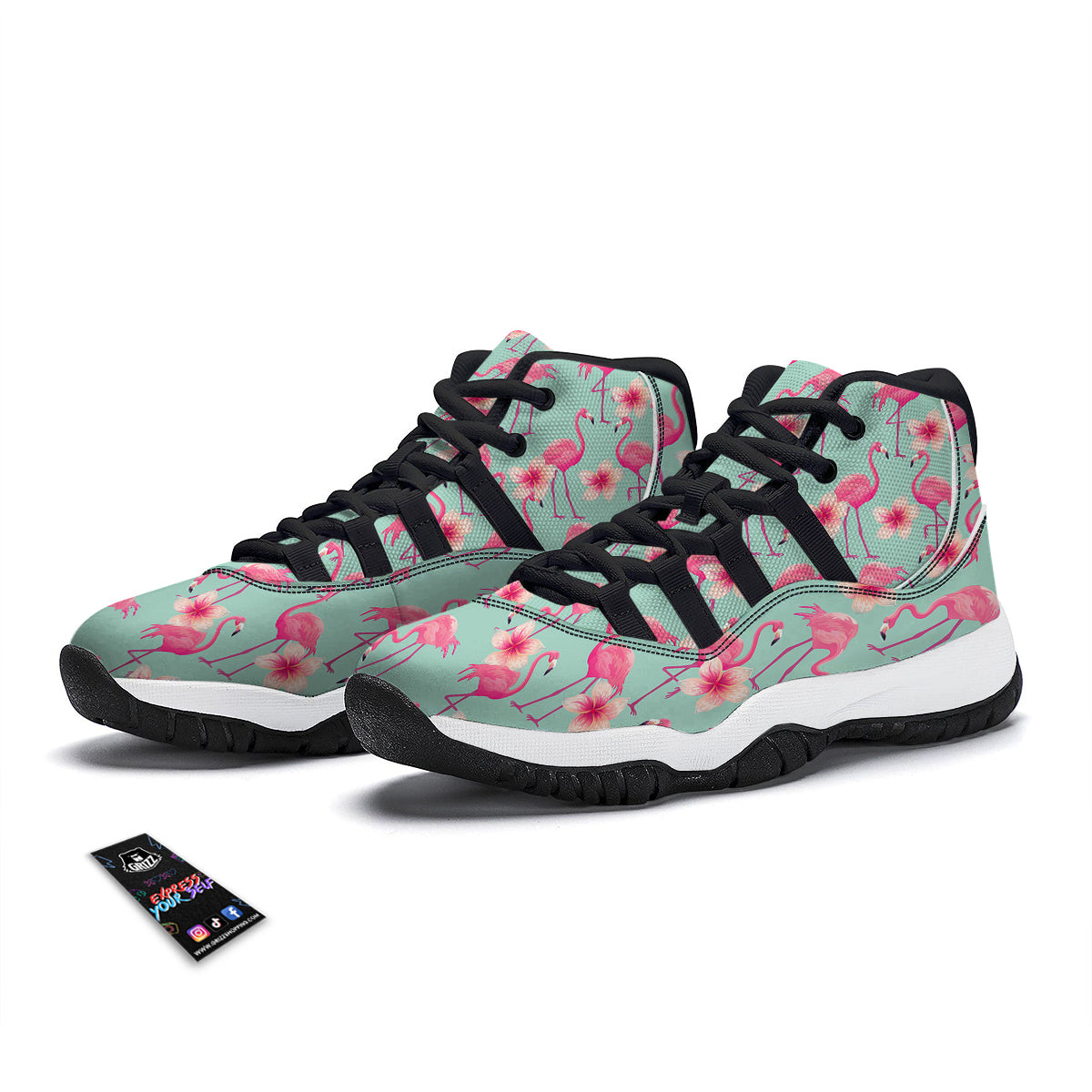 Tropical Flamingo Hibiscus Hawaiian Floral Pattern Print Black Bball Shoes-grizzshop