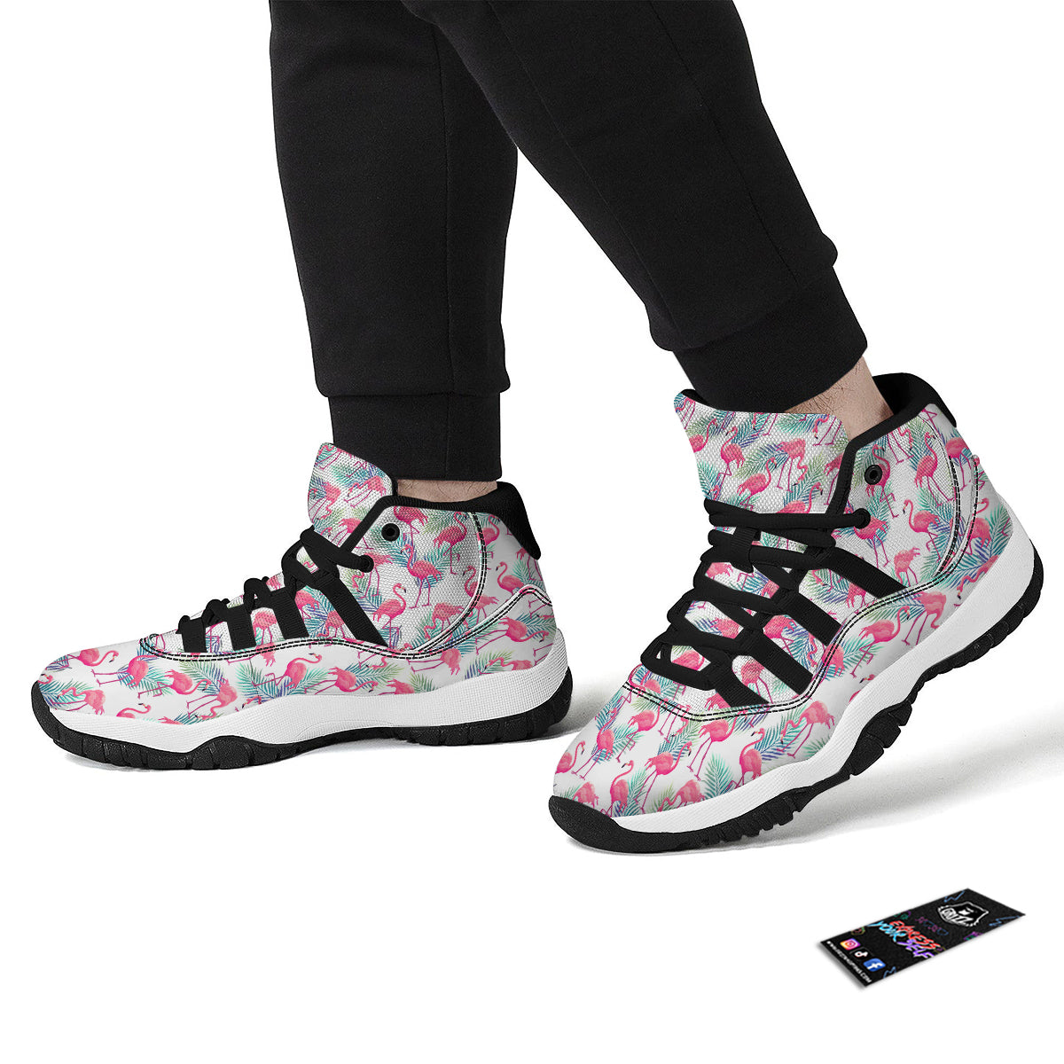 Tropical Flamingo Palm Leaf Black Bball Shoes-grizzshop