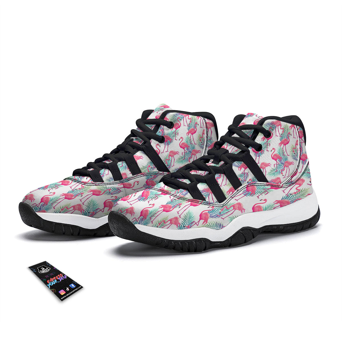 Tropical Flamingo Palm Leaf Black Bball Shoes-grizzshop