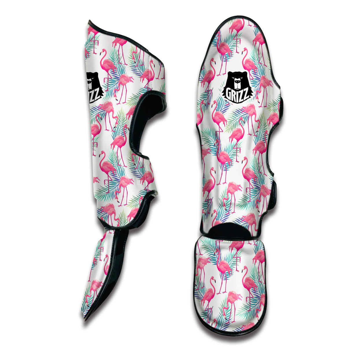 Tropical Flamingo Palm Leaf Muay Thai Shin Guards-grizzshop