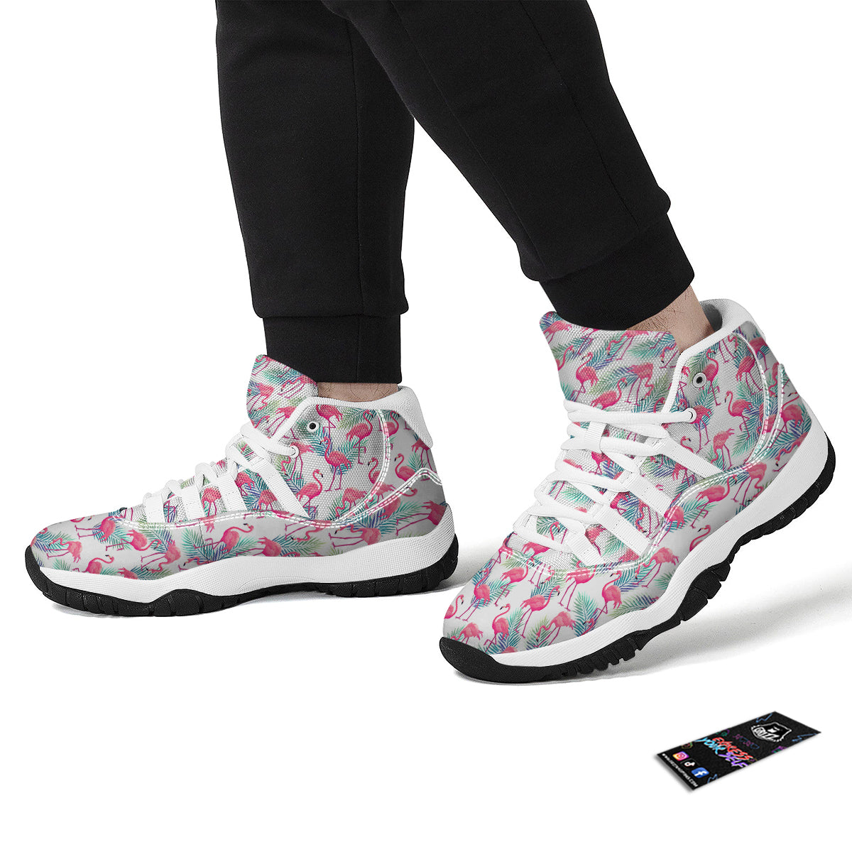 Tropical Flamingo Palm Leaf White Bball Shoes-grizzshop