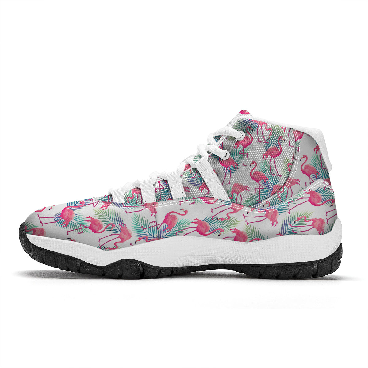 Tropical Flamingo Palm Leaf White Bball Shoes-grizzshop