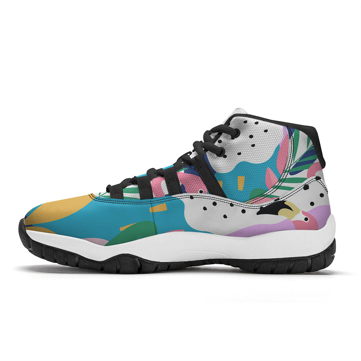 Tropical Flamingo Palm Leaves Hawaiian Pattern Print Black Bball Shoes-grizzshop
