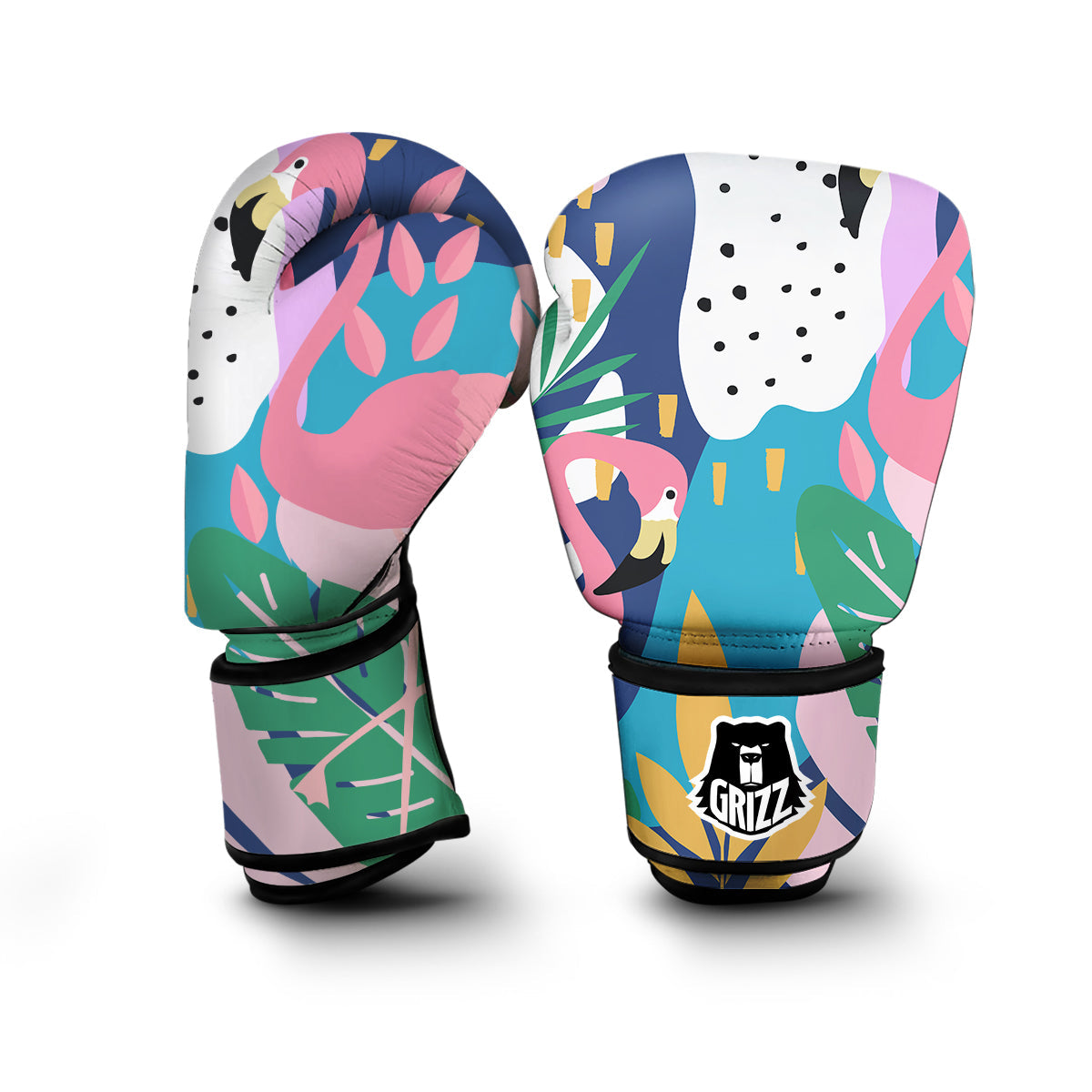 Tropical Flamingo Palm Leaves Hawaiian Pattern Print Boxing Gloves-grizzshop