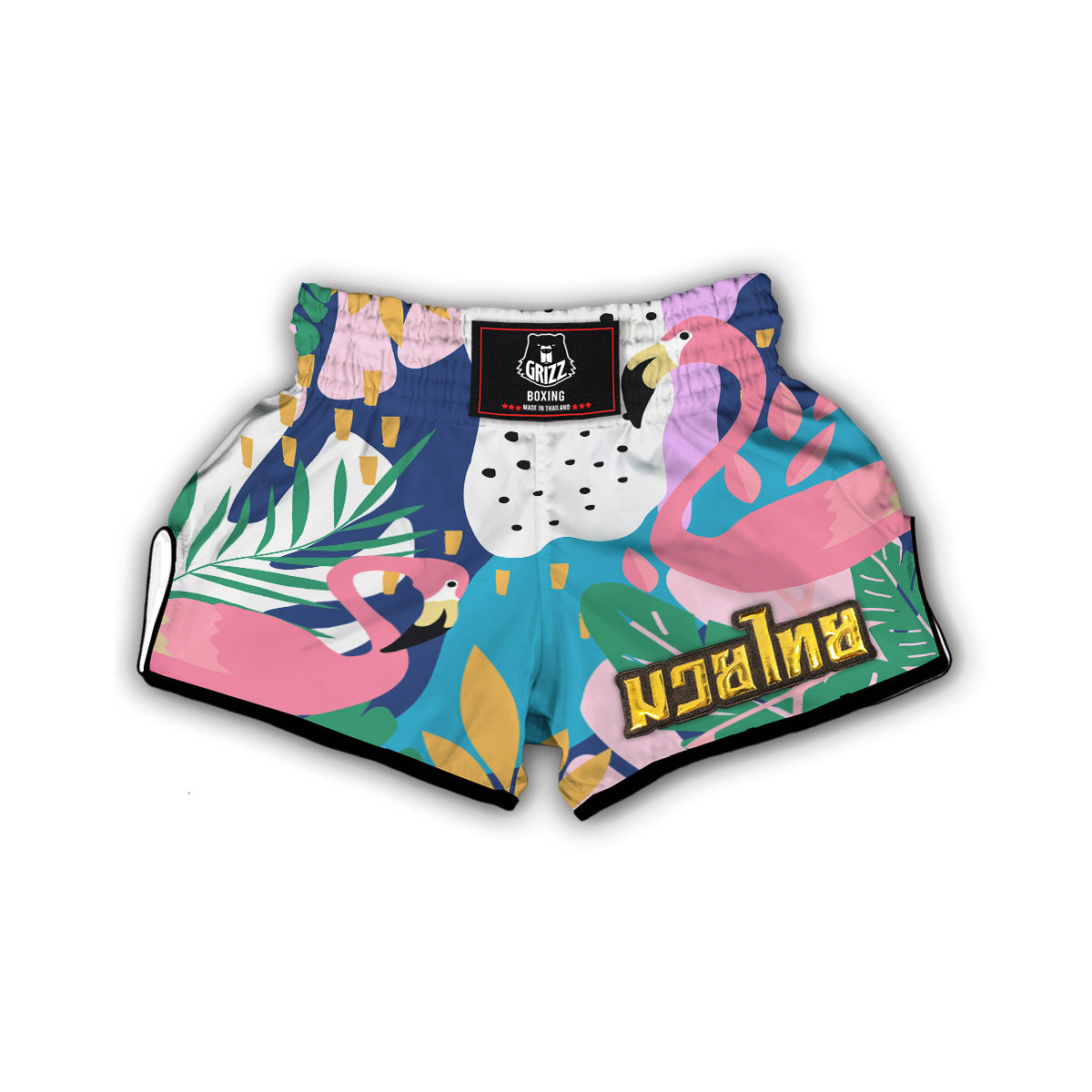 Tropical Flamingo Palm Leaves Hawaiian Pattern Print Muay Thai Boxing Shorts-grizzshop