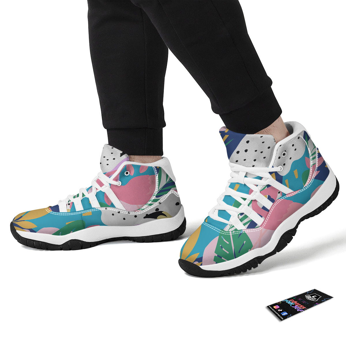 Tropical Flamingo Palm Leaves Hawaiian Pattern Print White Bball Shoes-grizzshop