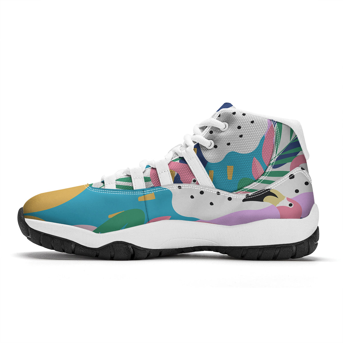 Tropical Flamingo Palm Leaves Hawaiian Pattern Print White Bball Shoes-grizzshop