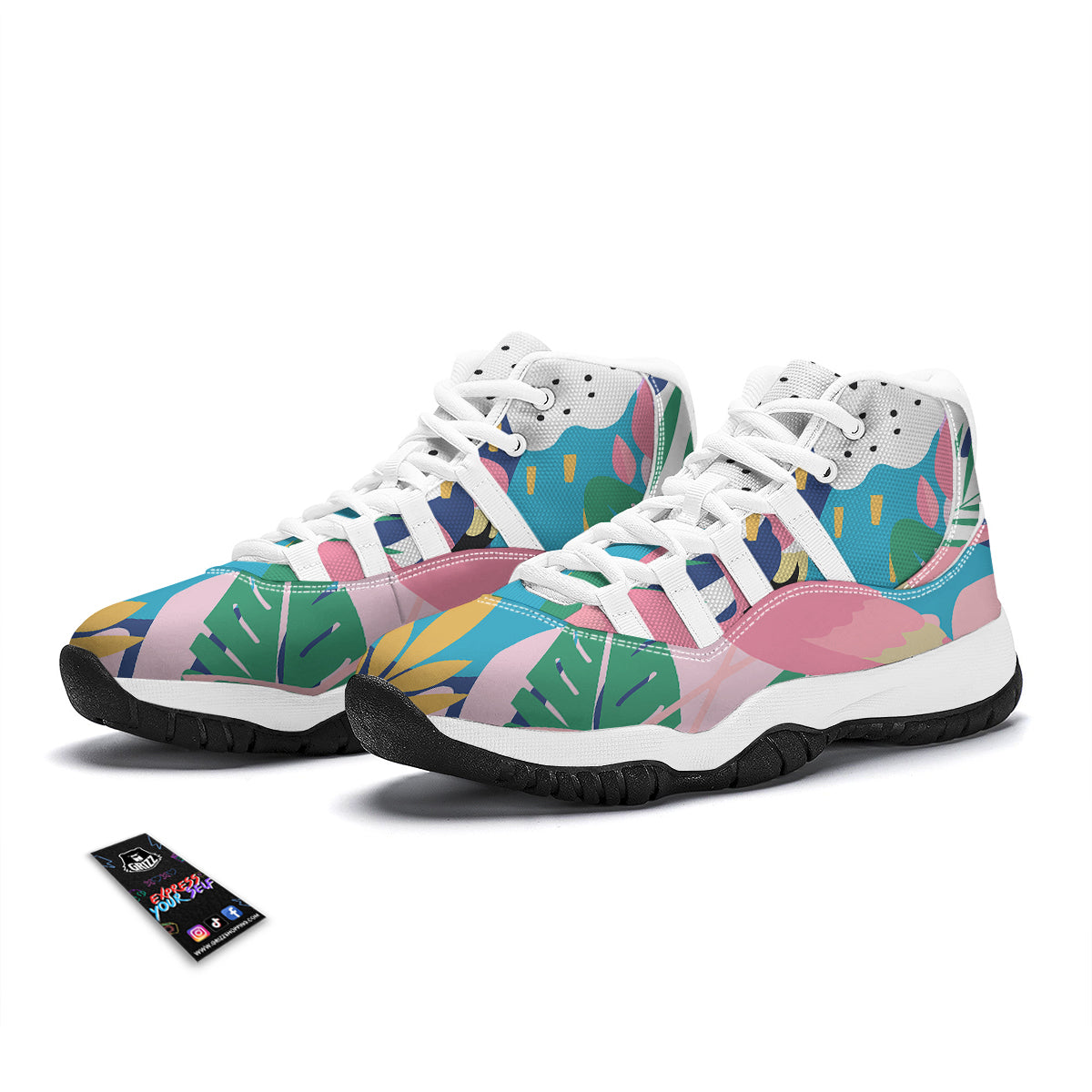 Tropical Flamingo Palm Leaves Hawaiian Pattern Print White Bball Shoes-grizzshop