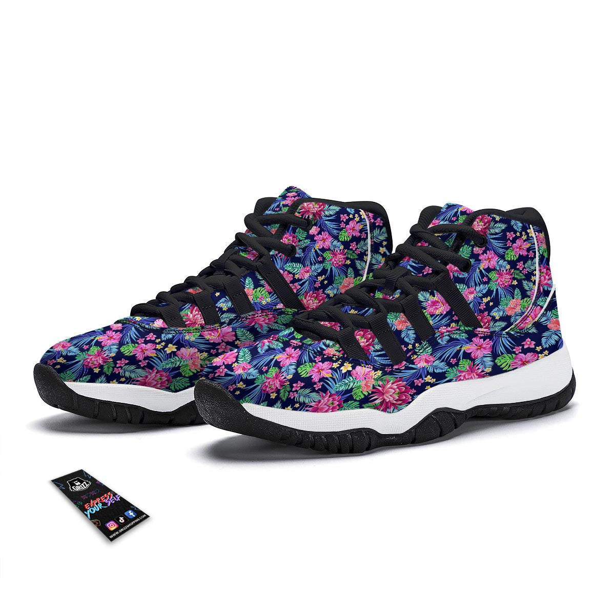 Tropical Floral Black Bball Shoes-grizzshop