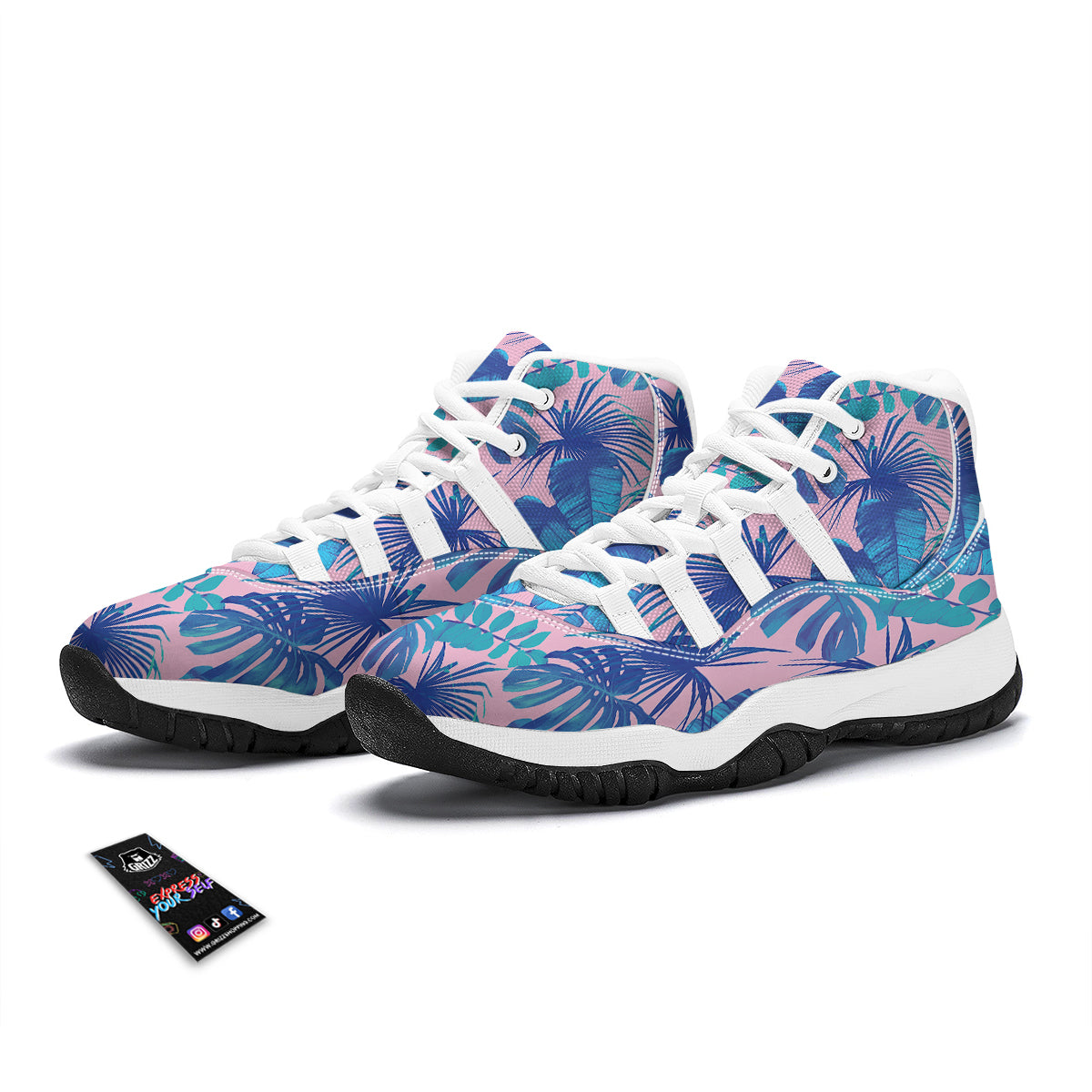 Tropical Floral Hawaiian Palm Leaves Pattern Print White Bball Shoes-grizzshop