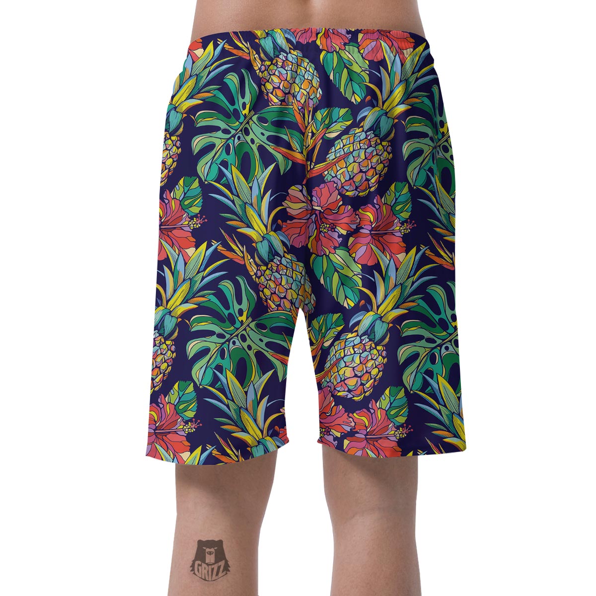 Tropical Floral Pineapple Print Men's Shorts-grizzshop