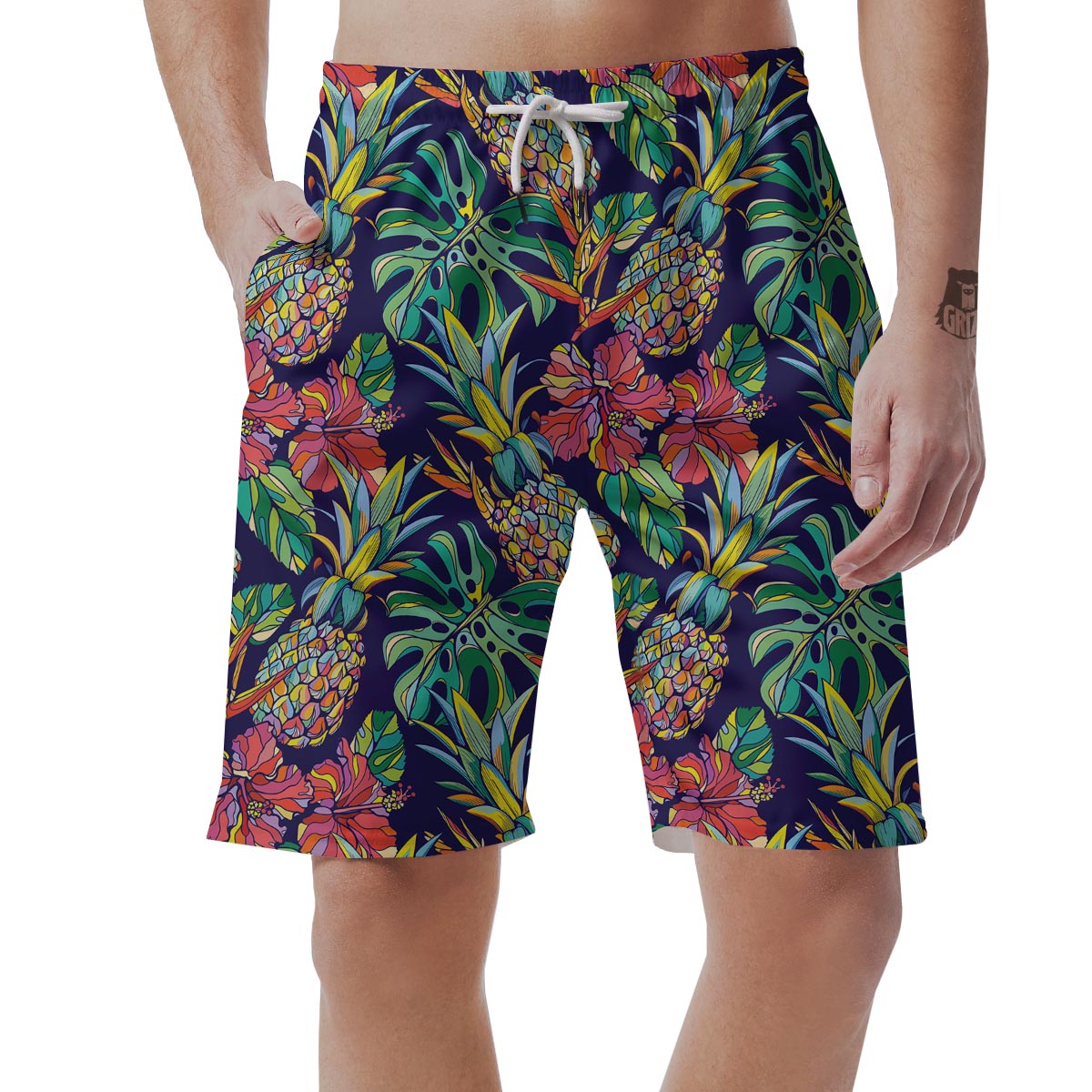 Tropical Floral Pineapple Print Men's Shorts-grizzshop