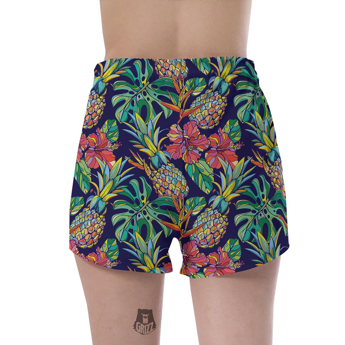 Tropical Floral Pineapple Print Women's Shorts-grizzshop
