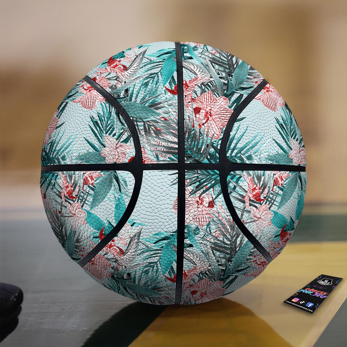 Tropical Floral Pink And Teal Print Pattern Basketball