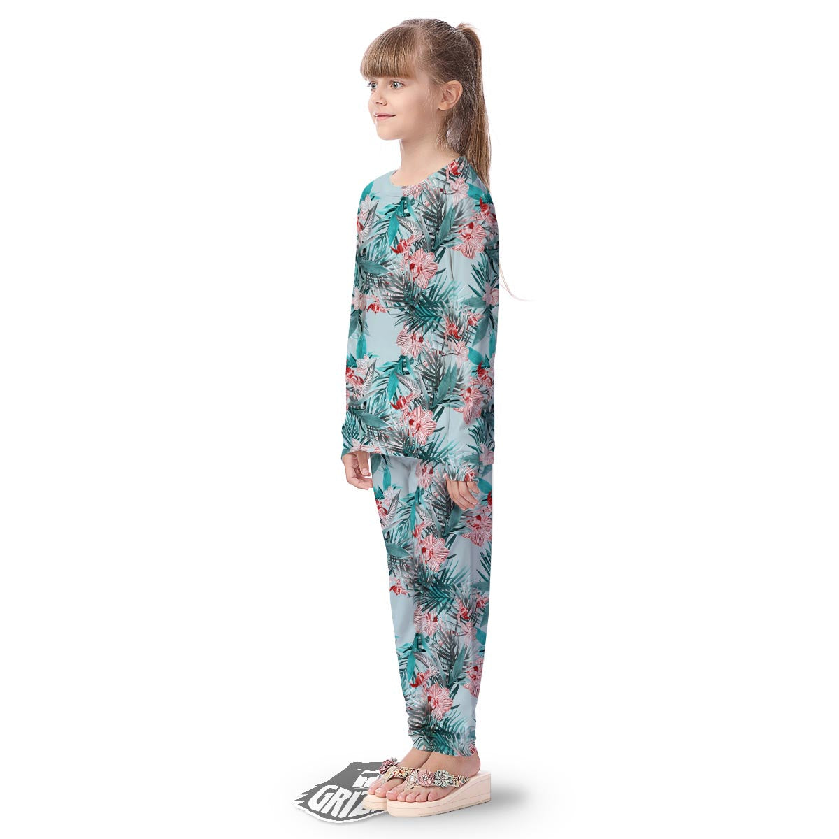 Tropical Floral Pink And Teal Print Pattern Kid's Pajamas-grizzshop
