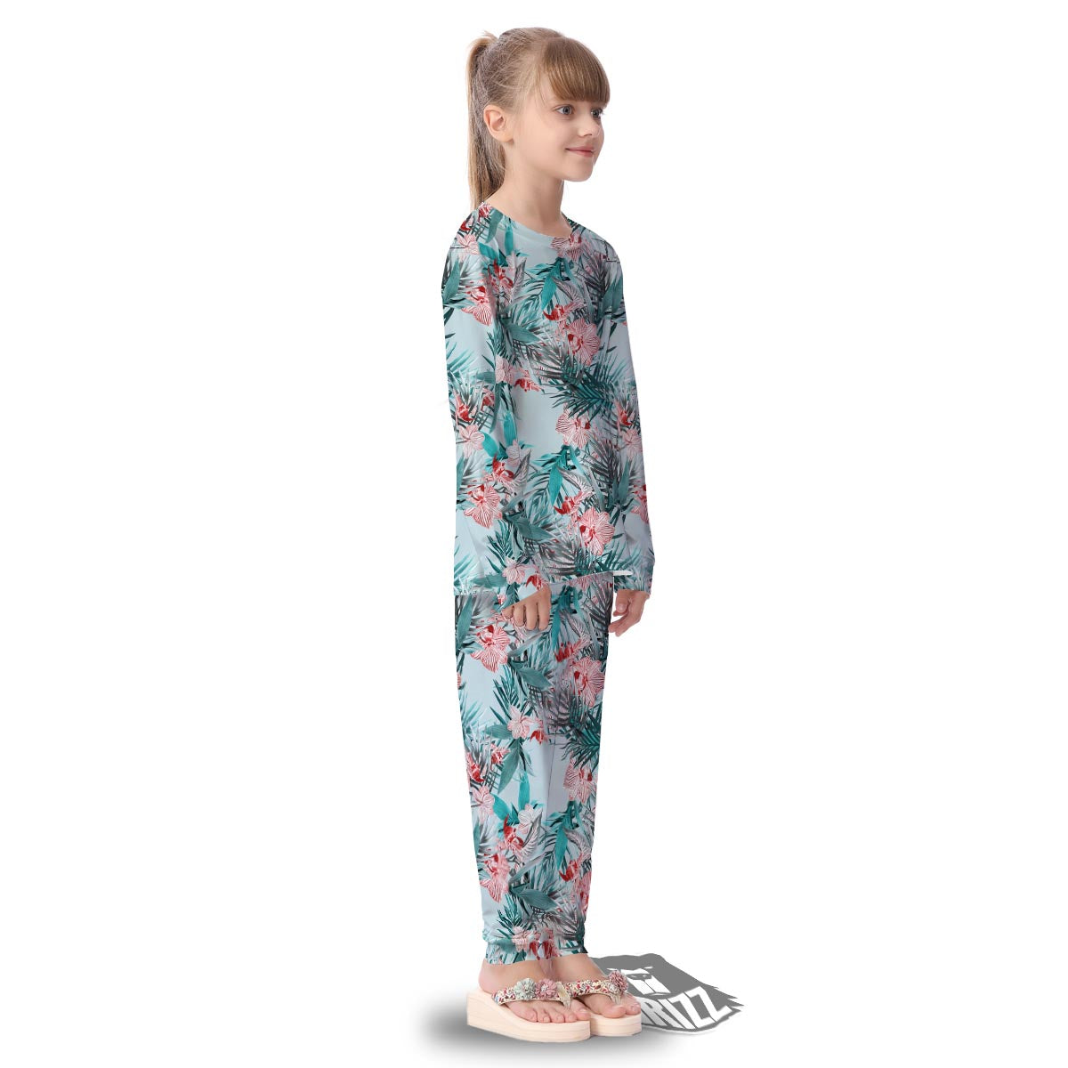 Tropical Floral Pink And Teal Print Pattern Kid's Pajamas-grizzshop