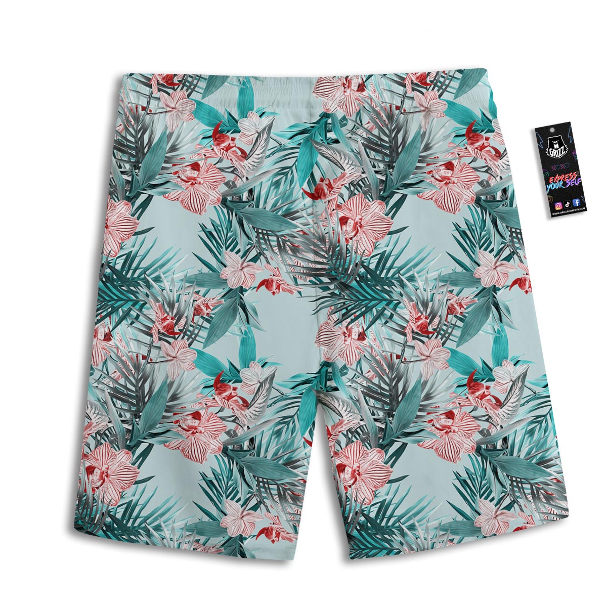 Tropical Floral Pink And Teal Print Pattern Men's Athletic Shorts