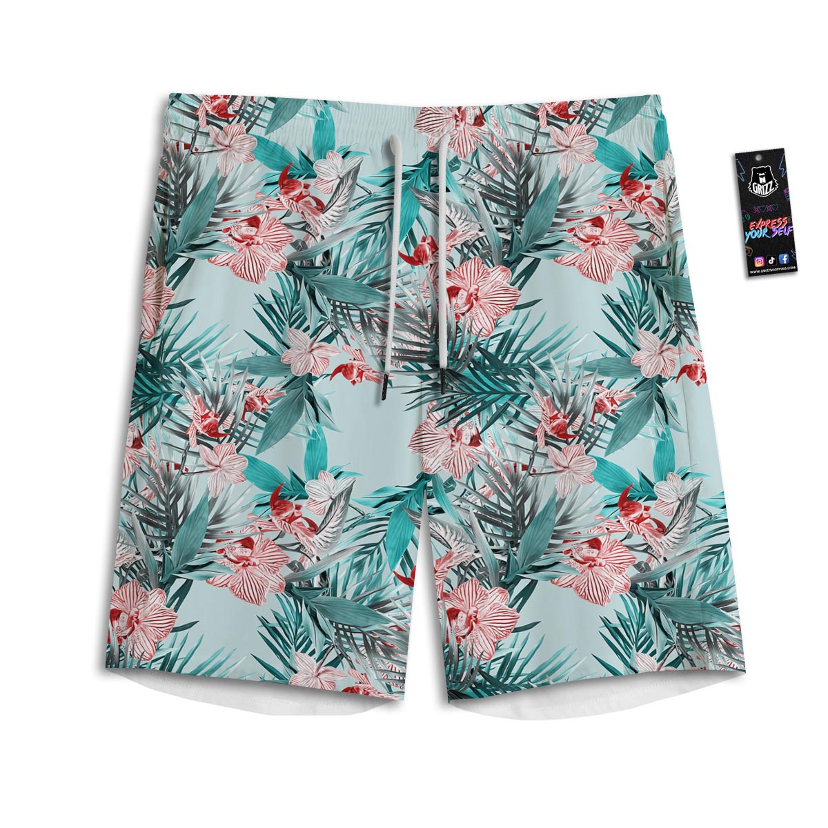 Tropical Floral Pink And Teal Print Pattern Men's Athletic Shorts