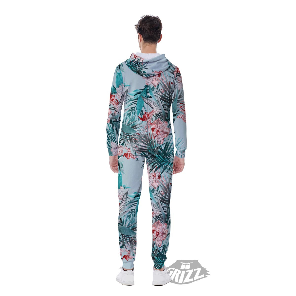 Tropical Floral Pink And Teal Print Pattern Men's Jumpsuit-grizzshop