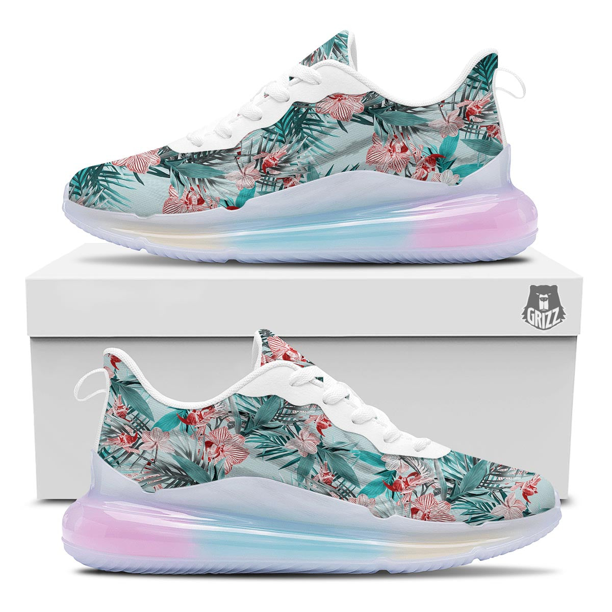 Tropical Floral Pink And Teal Print Pattern Running Sneakers-grizzshop