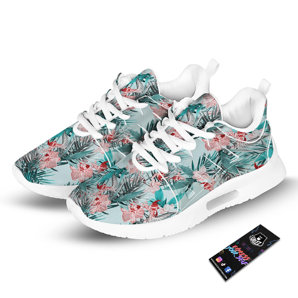 Tropical Floral Pink And Teal Print Pattern Tennis Shoes-grizzshop