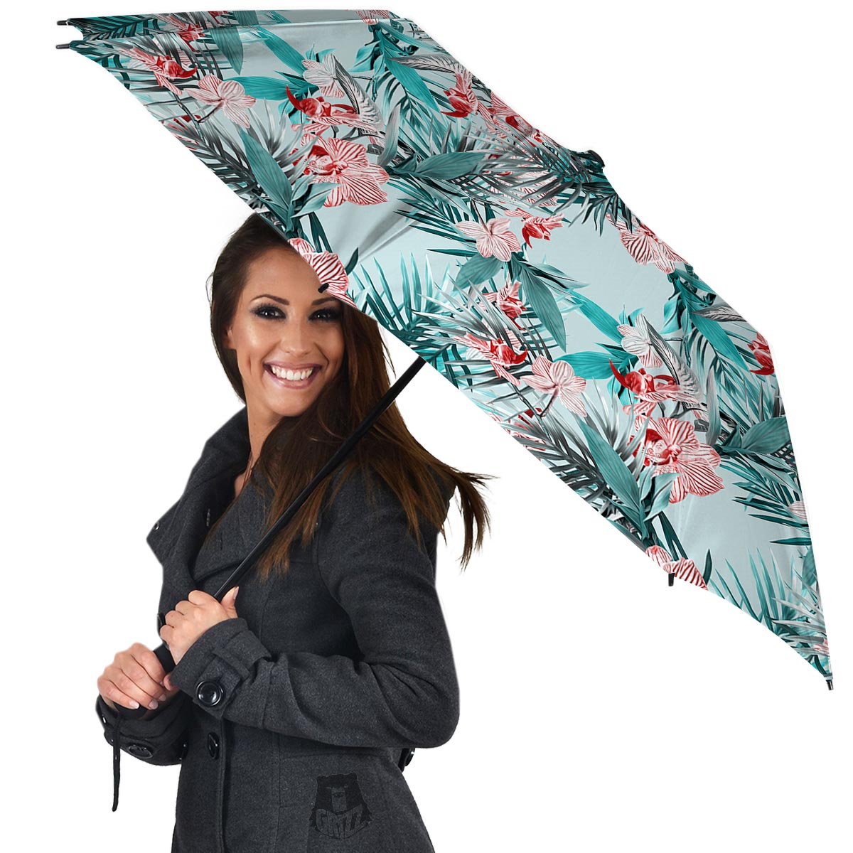 Tropical Floral Pink And Teal Print Pattern Umbrella-grizzshop