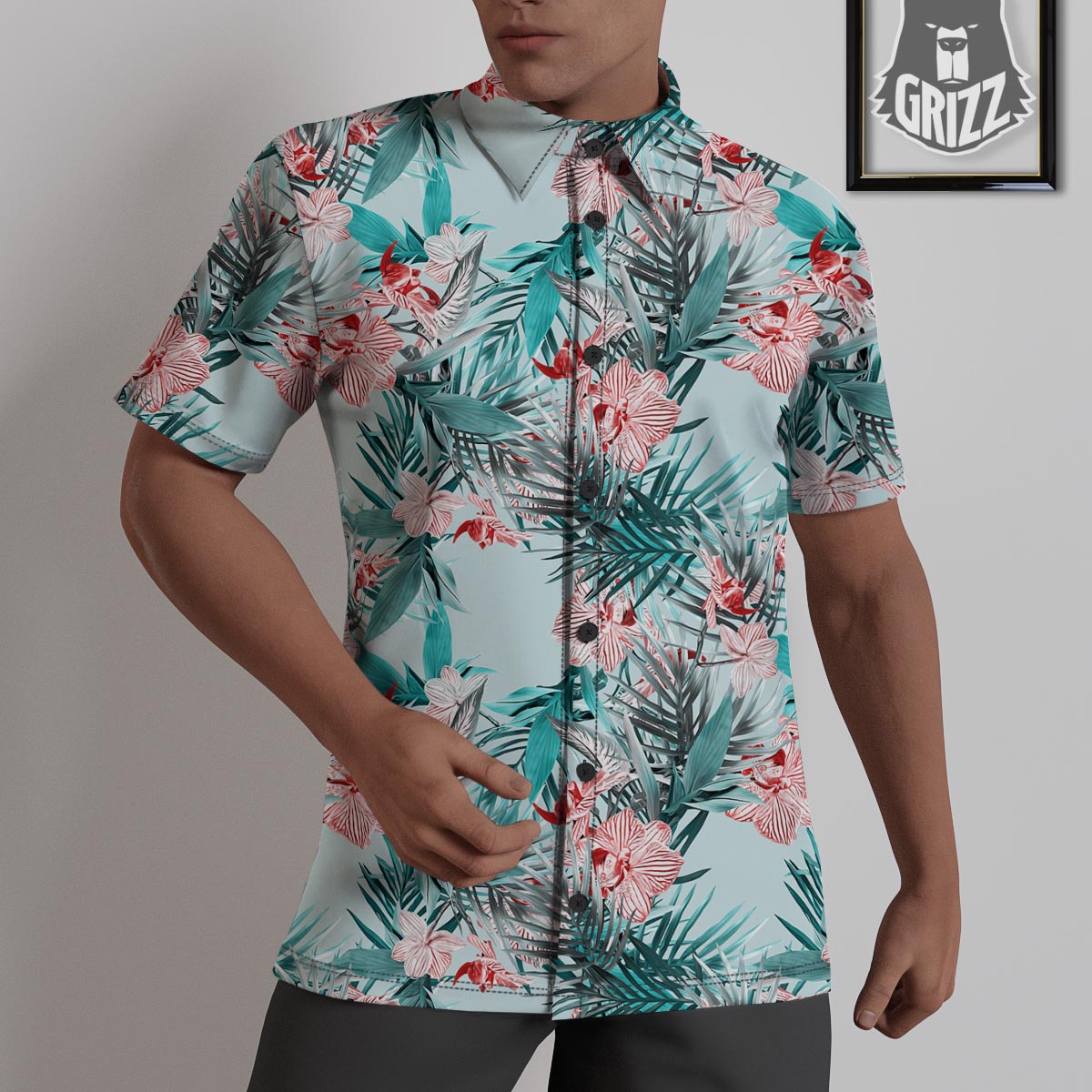 Tropical Floral Pink And Teal Print Pattern Untucked Shirts-grizzshop