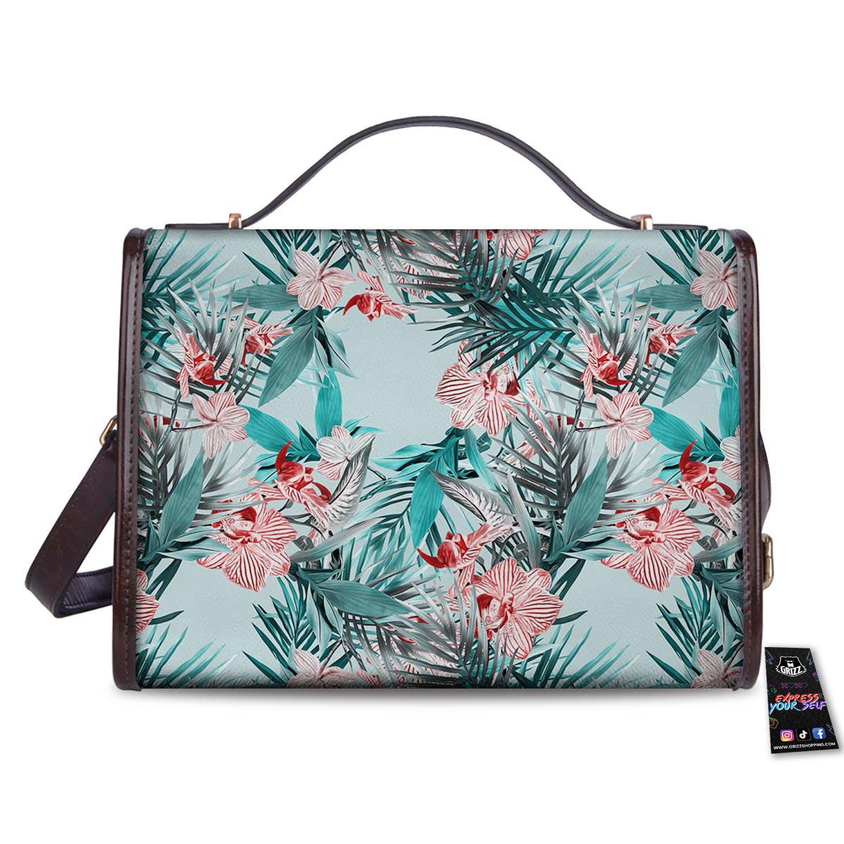 Tropical Floral Pink And Teal Print Pattern Women's Satchel Bag-grizzshop