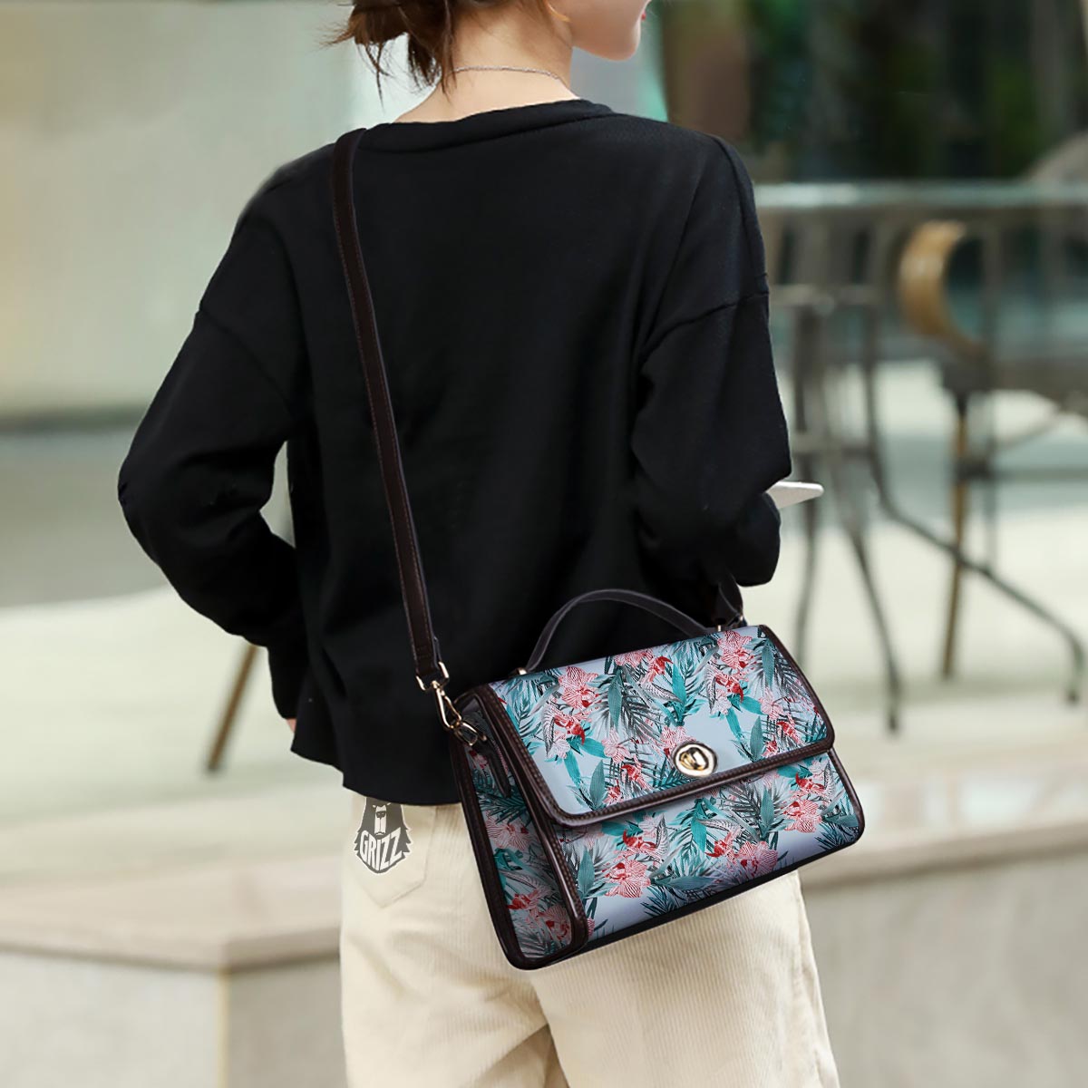 Tropical Floral Pink And Teal Print Pattern Women's Satchel Bag-grizzshop