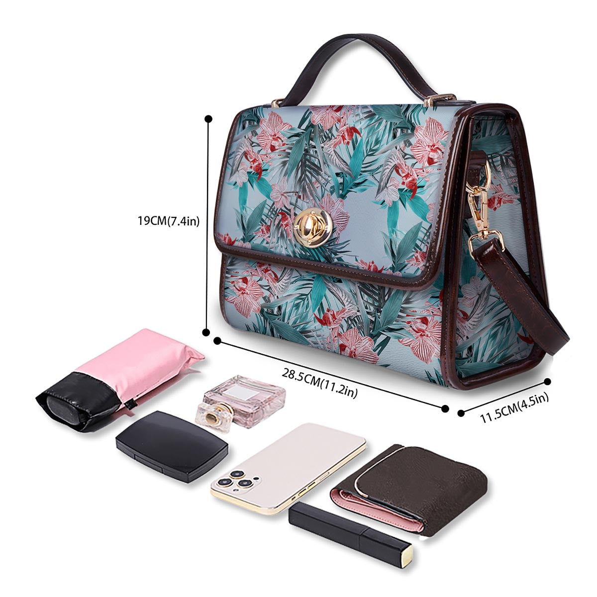 Tropical Floral Pink And Teal Print Pattern Women's Satchel Bag-grizzshop