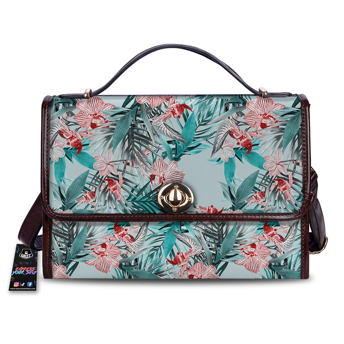 Tropical Floral Pink And Teal Print Pattern Women's Satchel Bag-grizzshop