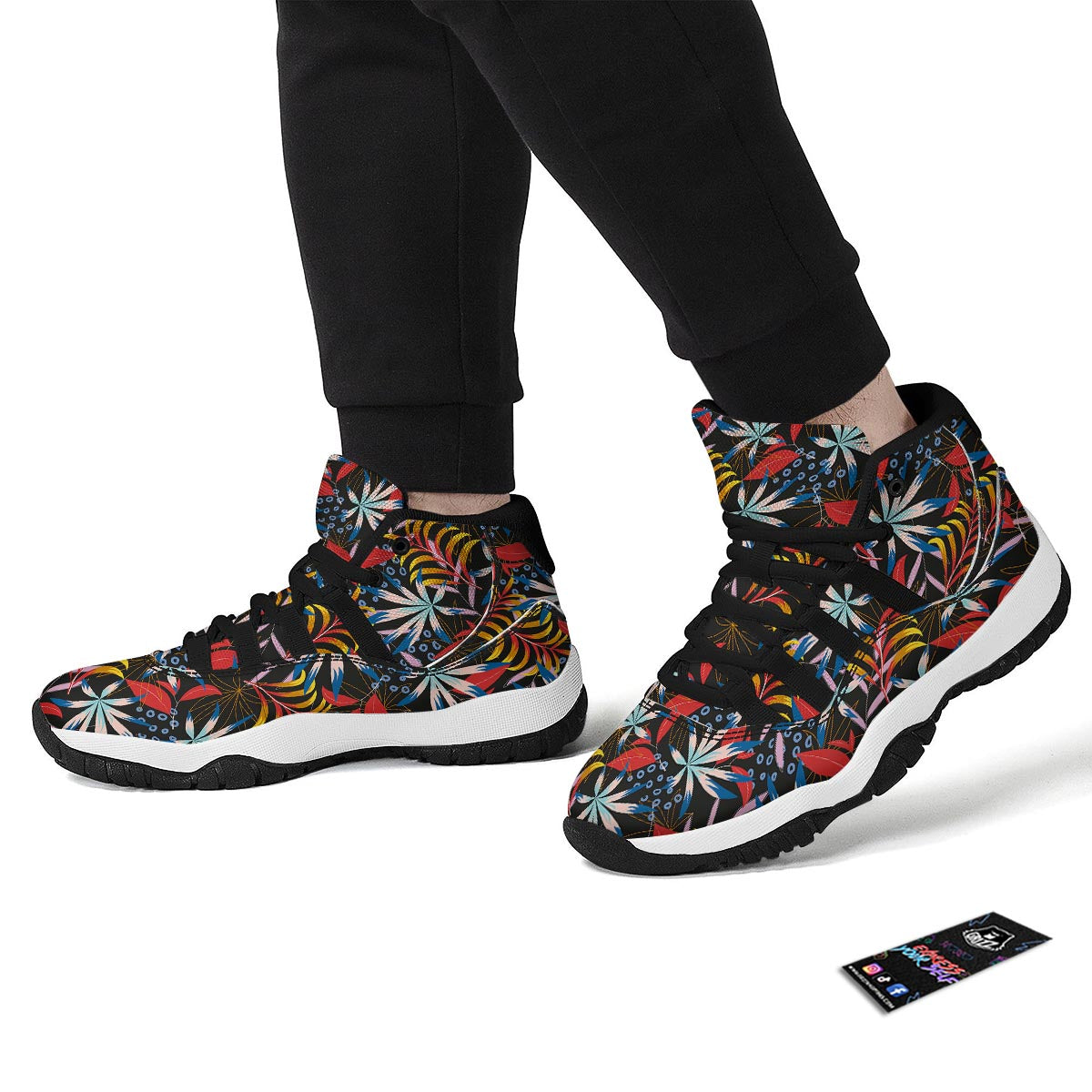 Tropical Floral Retro Hawaiian Print Pattern Black Bball Shoes-grizzshop