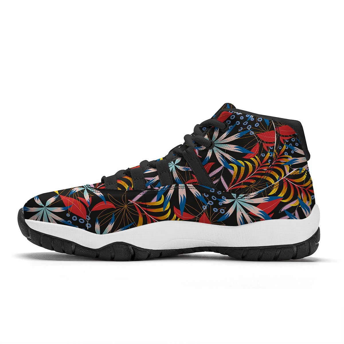 Tropical Floral Retro Hawaiian Print Pattern Black Bball Shoes-grizzshop