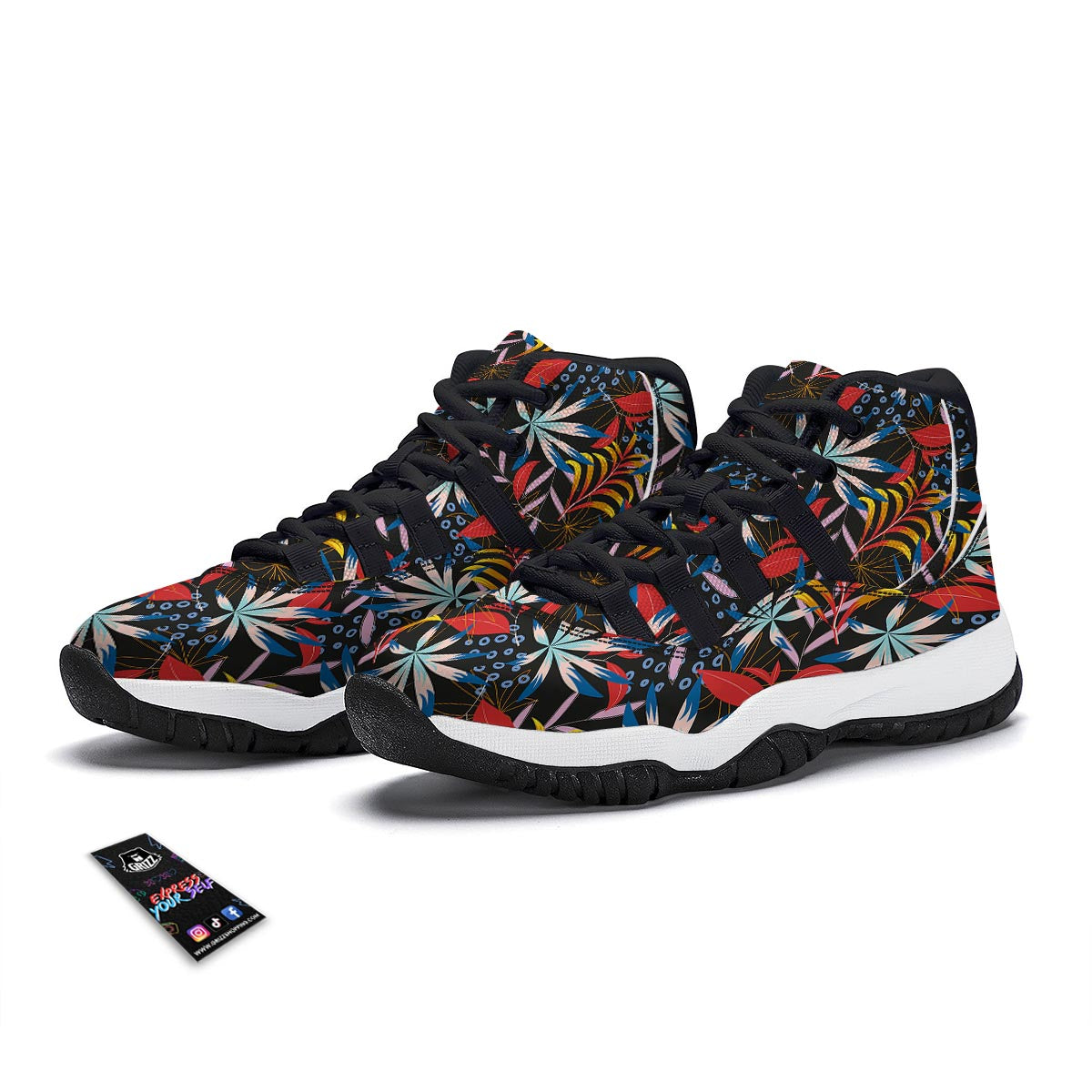 Tropical Floral Retro Hawaiian Print Pattern Black Bball Shoes-grizzshop
