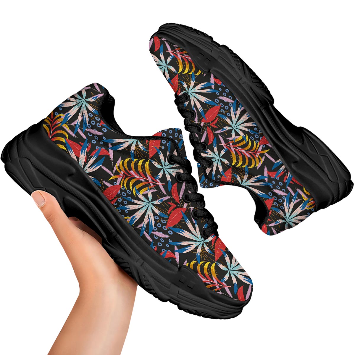 Tropical Floral Retro Hawaiian Print Pattern Black Chunky Shoes-grizzshop
