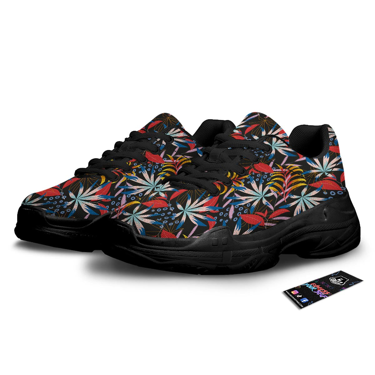 Tropical Floral Retro Hawaiian Print Pattern Black Chunky Shoes-grizzshop