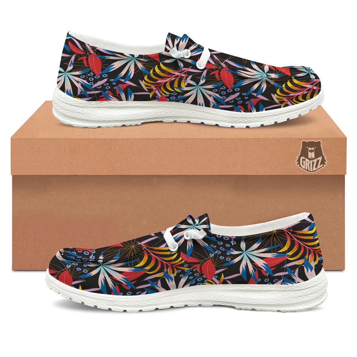 Tropical Floral Retro Hawaiian Print Pattern Black Loafers-grizzshop