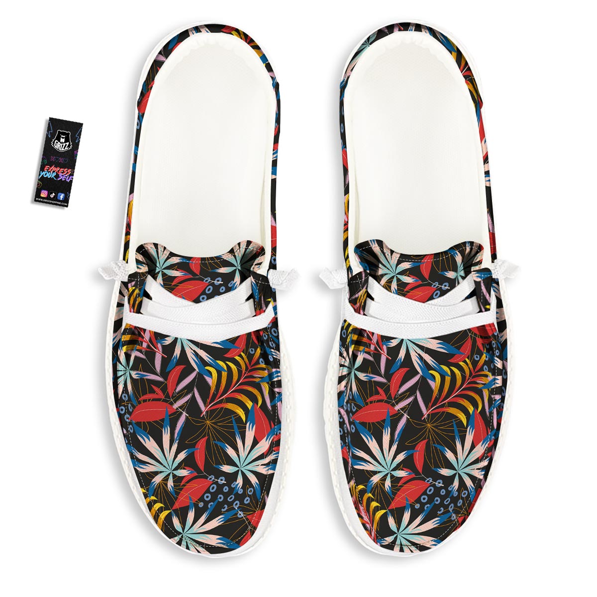 Tropical Floral Retro Hawaiian Print Pattern Black Loafers-grizzshop