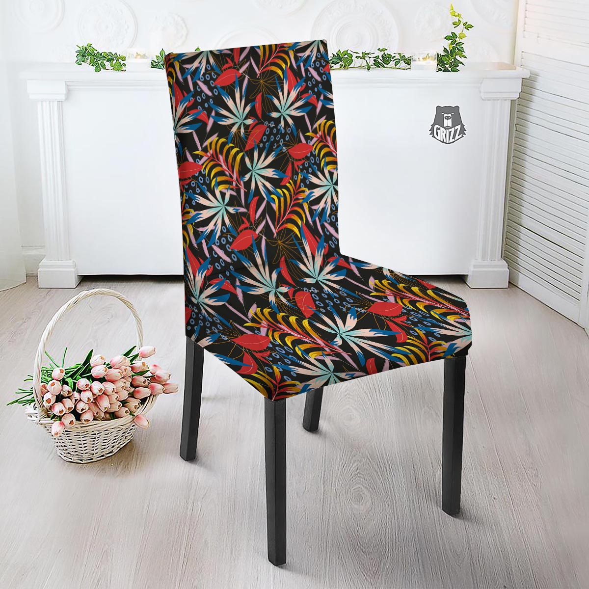 Tropical Floral Retro Hawaiian Print Pattern Dining Chair Slipcover-grizzshop