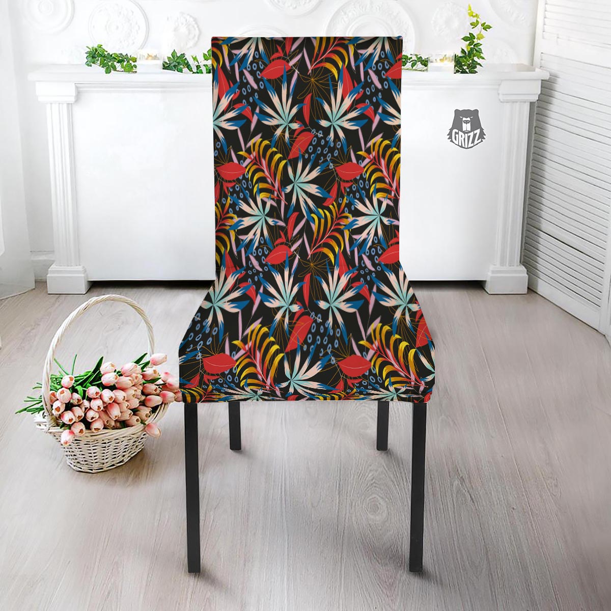 Tropical Floral Retro Hawaiian Print Pattern Dining Chair Slipcover-grizzshop