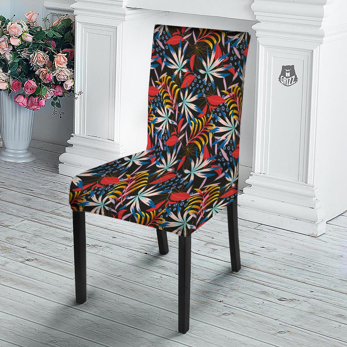 Tropical Floral Retro Hawaiian Print Pattern Dining Chair Slipcover-grizzshop