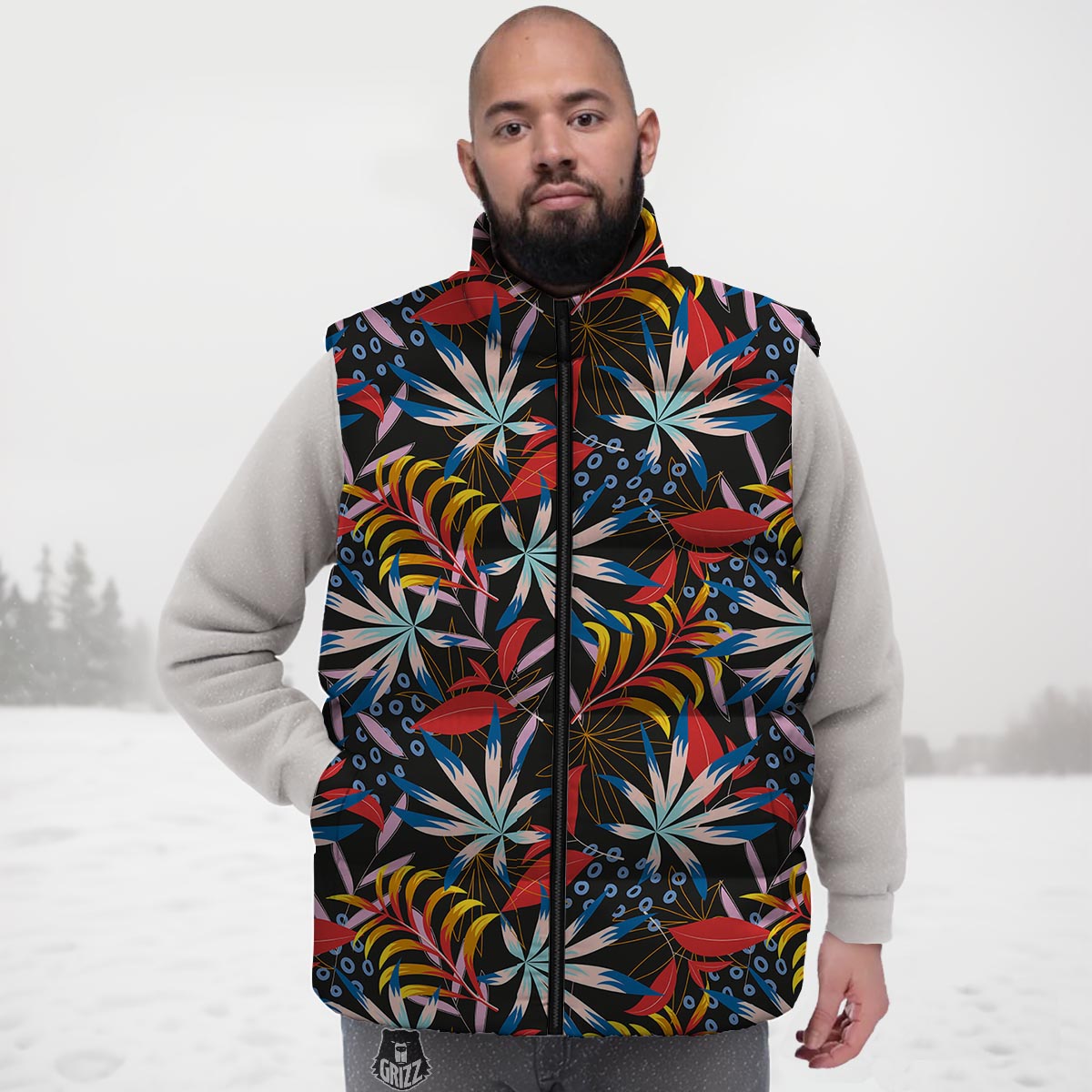 Tropical Floral Retro Hawaiian Print Pattern Down Vest-grizzshop