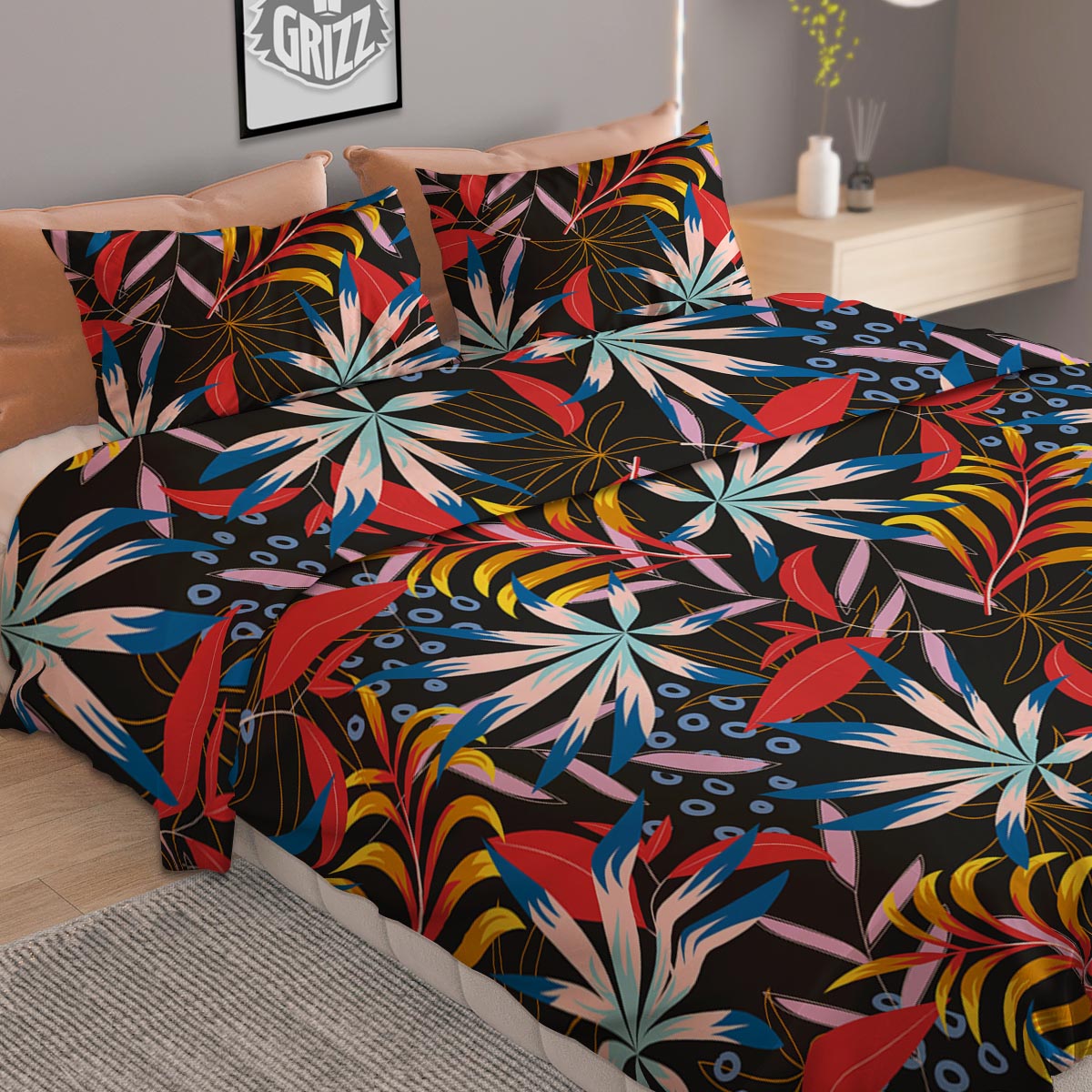 Tropical Floral Retro Hawaiian Print Pattern Duvet Cover Bedding Set