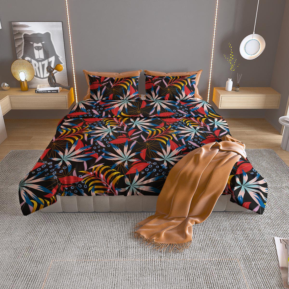 Tropical Floral Retro Hawaiian Print Pattern Duvet Cover Bedding Set