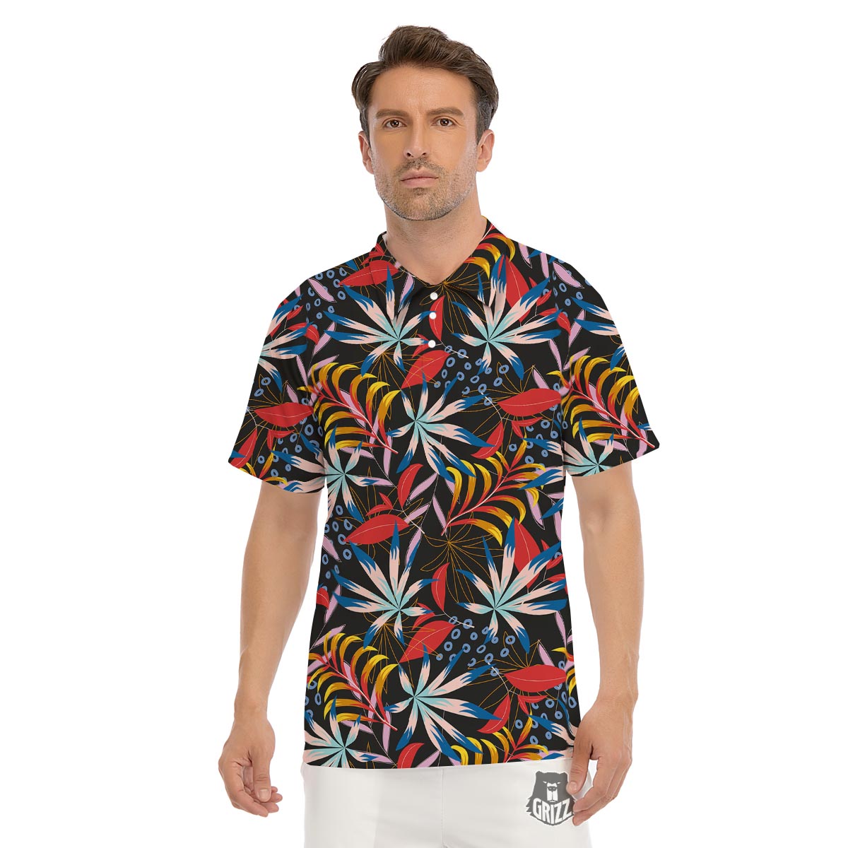 Tropical Floral Retro Hawaiian Print Pattern Men's Golf Shirts-grizzshop