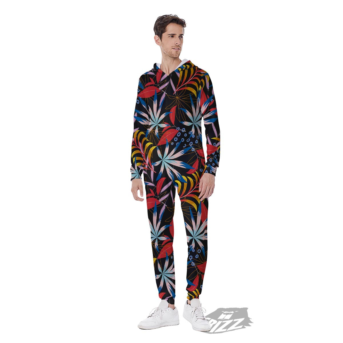 Tropical Floral Retro Hawaiian Print Pattern Men's Jumpsuit-grizzshop