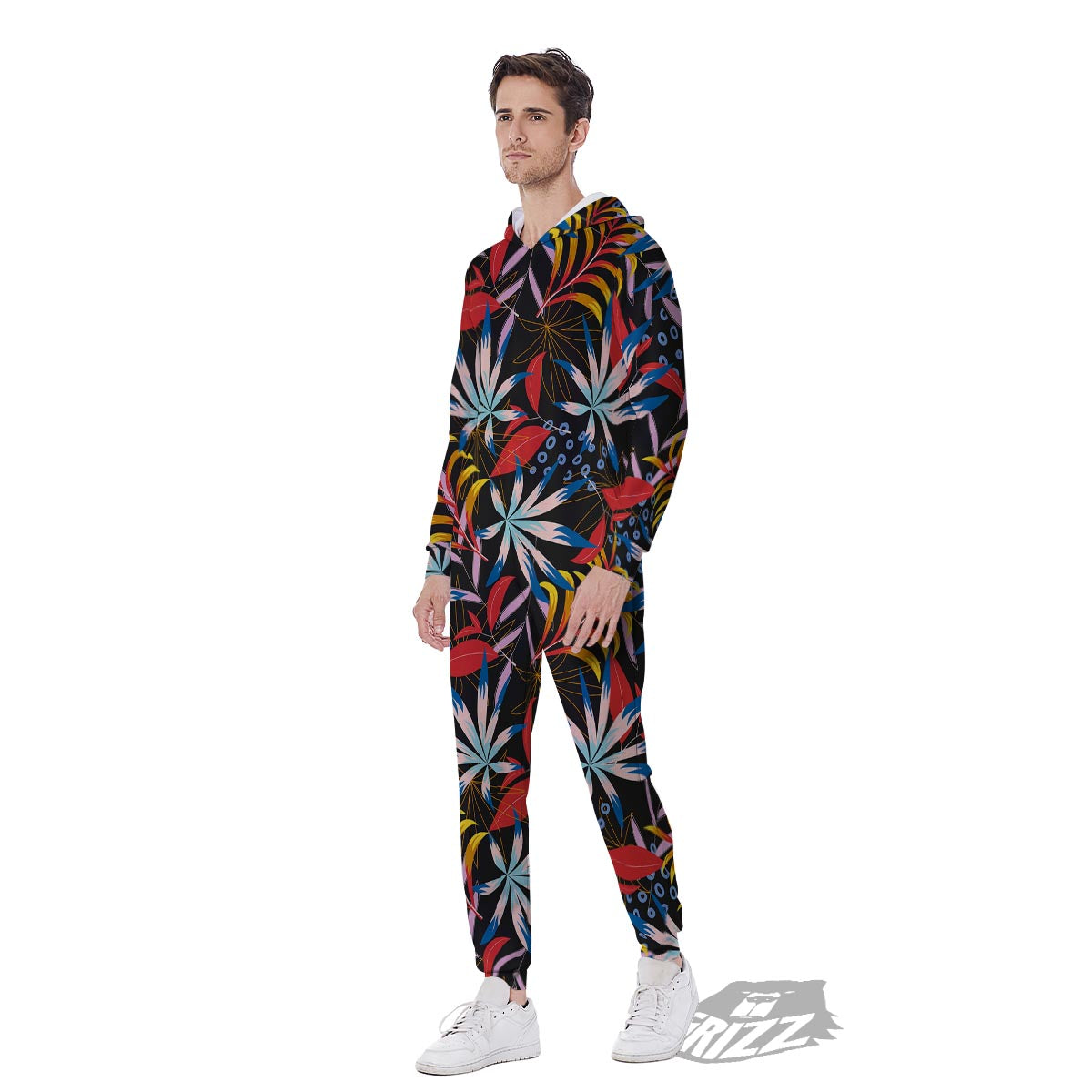 Tropical Floral Retro Hawaiian Print Pattern Men's Jumpsuit-grizzshop