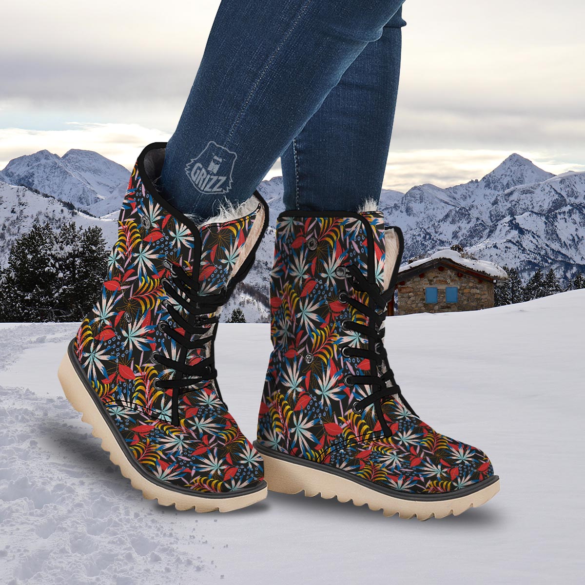 Tropical Floral Retro Hawaiian Print Pattern Snow Boots-grizzshop